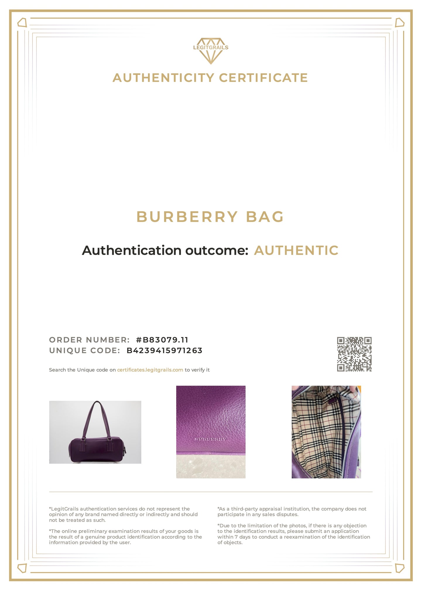 Burberry Purple Boston Shoulder Bag