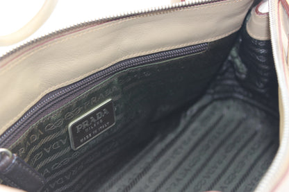 Prada Vintage Verni Trimmed Vitello Shoulder Bag in Colour Sabbia/Per